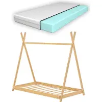 En.casa Kinderbed Vimpeli tipi met matras bamboe 70x140 cm houtkleurig