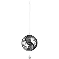 Art Bizniz Windspinner Yin Yang RVS zwart zilver -38 cm rond hoogte met koord 108cm kogel