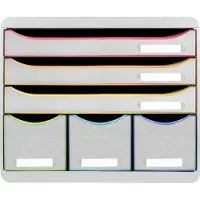 Exacompta STOREBOX Wit/Harlekijn, 6 open laden A4+ liggend, 27 cm diep, geruisloze uittrekelementen, veiligheidsstop, 25 jaar