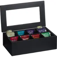 Relaxdays theedoos bamboe - zwart - opbergdoos thee - 8 vakken - thee organizer - groot