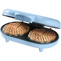 Bestron dubbel Wafelijzer voor klassieke hartwafels, Wafelmaker met antiaanbaklaag & indicatielampje, 1000 watt, kleur: blauw