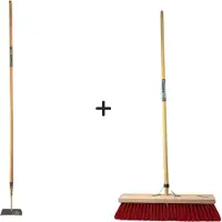 SynxStore Synx Tools Rechte Schoffel 18 cm +Nylon Straatbezem 60cm - 160cm Staal met Handvat - Schoffel - Nylon