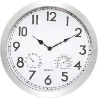 Atmosphera Wandklok/muur klok Home Data - Met thermometer en hygrometer - D40 cm - metaal - zilver