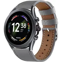 Strap-it Echt Leren Smartwatch Bandje – Geschikt voor Fossil Gen 6 44mm / Gen 5e 44mm / Gen 5 – Grijs
