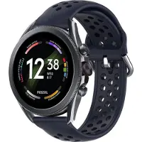 Strap-it Siliconen bandje met gaatjes - geschikt voor Fossil Gen 6 44mm / Gen 5e 44mm / Gen 5 - donkerblauw