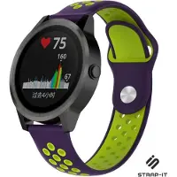 Strap-it Siliconen sport bandje - geschikt voor Garmin Vivoactive 3 / Vivoactive 5 / Venu / Venu SQ / Vivomove HR / Forerunner 245 / 570 - 42mm / 645 - paars/groen