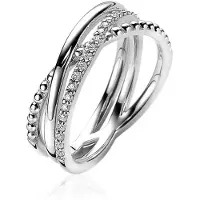 Zinzi zilveren luxe cross-over ring bolletjes glad witte zirconia's ZIR2141