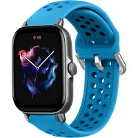Strap-it Siliconen sport bandje met gaatjes - Geschikt voor Xiaomi Amazfit Bip / Bip Lite / Bip S / Bip U / Bip U Pro / Amazfit GTS / GTS 2 / GTS 3 / GTS 4 - Mini bandje - Sport bandje - Lichtblauw