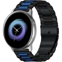 Strap-it Stalen schakel smartwatch bandje - geschikt voor Samsung Galaxy Watch Active / Active2 40 & 44mm / Galaxy Watch 3 41mm / Galaxy Watch 1 42mm / Gear Sport - zwart/blauw