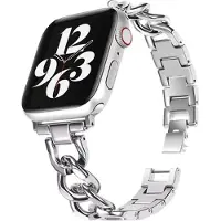 Strap-it luxe stalen horlogeband - geschikt voor Apple Watch Series 1/2/3/4/5/6/7/8/9/10/11/SE/SE2/SE3 - zilver - Chain schakel bandje voor iWatch maat: 38 / 40 / 41 / 42mm