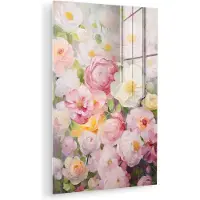 MuchoWow Glasschilderij 40x60 cm - Schilderij acrylglas - Bloemen - Roze - Botanisch - Kunst - Acrylverf - Foto op glas - Muurdecoratie woonkamer - Wanddecoratie slaapkamer - Schilderijen