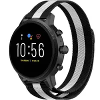 Strap-it Milanees smartwatch bandje - geschikt voor Fossil Gen 5 / Gen 5e 44mm / Gen 6 44mm - zwart/wit