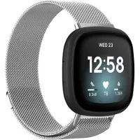 Strap-it Luxe Milanese band - Milanees bandje geschikt voor Fitbit Versa 3 / Fitbit Sense - zilver - Maat: Maat L