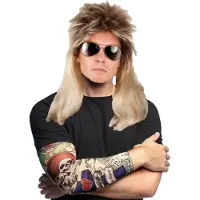 Boland Rocker/biker verkleed set voor heren - Carnaval verkleed pruik blond - met 2 Tattoo sleeves West coast tribal