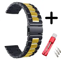Strap-it Strap-t Stalen schakel bandje - geschikt voor Garmin Vivoactive 4 / Venu 2 - zwart/goud + inkort toolkit