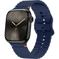 Strap-it Wave siliconen bandje met gespsluiting - geschikt voor Series Apple Watch 1/2/3/4/5/6/8/9/10/11/SE(2-3)/Ultra(2-3) - Silicone band voor iWatch maten 44mm 45mm 46mm 49mm (donkerblauw)