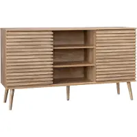 Sweeek Dressoir 2 schuifdeuren en planken gegroefde houtlook 140cm Naturel