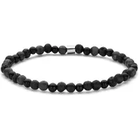 Frank 1967 Junior - 7FJB-0033-M - kralenarmband jongens - matte lavakralen en zwart agaat - 4 mm - 16 cm