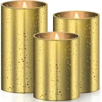 Kesser Oplaadbare LED Kaarsen Set van 3 Kaarsen met Afstandsbediening LED Waxinelichtje met bewegende Vlam flikkerend Timer Dimmer LED Waxinekaarsjes Glas Deco 10cm, 12,5cm, 15cm Kaarjes - Goud
