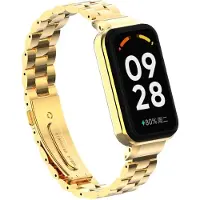 Strap-it Stalen schakel Activity tracker bandje - Geschikt voor Xiaomi Redmi Smart Band 2 / Xiaomi Smart Band 8 Active - goud