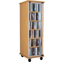 VCM Valenza wandkast op wielen 2 glazen deuren 12 compartimenten Beuken decor.