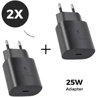 WISEQ 25W Adapter - 2x USB C snellader - USB C adapter DuoPack - geschikt voor Samsung en Apple iPhone - zwart -