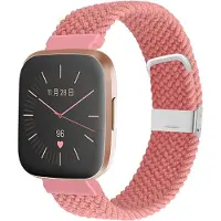 Strap-it Nylon Smartwatch bandje - Geschikt voor Fitbit Versa / Versa 2 gevlochten bandje - roze - Horlogeband / Polsband / Armband