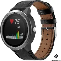 Strap-it Smartwatch bandje leer - geschikt voor Garmin Vivoactive 3 / Venu / Venu SQ / Vivomove HR / Forerunner 245 / 570 - 42mm / 645 - strak zwart