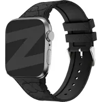 Strap-it Bandz Siliconen bandje met lederpatroon - geschikt voor Apple Watch (Series 12/11/10), (Ultra 4/3/2/1), (SE 3/2/1), (Series 9/8/7/6/5/4) - 44/45/46/49mm - zwart