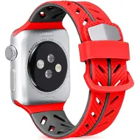 Strap-it Siliconen special strap - Geschikt voor Apple Watch bandje - Series 1/2/3/4/5/6/7/8/9/10/11/SE/SE2/SE3 - Rood/zwart - siliconen horlogebandje voor iWatch - maat: 38mm / 40mm / 41mm / 42mm