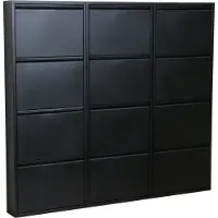 Hioshop Pisa schoenenkast zwart metaal met 4 vakken - set van 3.