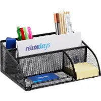 Relaxdays pennenbak - 5 vakken - metaal - 10,5x25,5x18 cm - bureau organizer - zwart