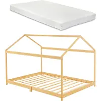 En.casa Kinderbed Vindafjord huisbed met matras bamboe 90x200 cm