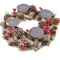 MCW Adventskrans -H50, kerstdecoratie adventsarrangement kerstarrangement, hout rond Ø 33cm MVG ~ zonder kaarsen