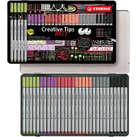 Stabilo Creative Tips - PASTEL - Pennenset met diverse puntdiktes – ARTY – Etui met 30 stuks – Met 6 Verschillende Kleuren