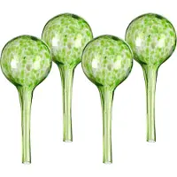 Relaxdays waterdruppelaar glas - set van 4 - 15x6cm - waterbol kamerplant - druppelsysteem - groen