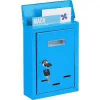 Relaxdays wandbrievenbus - met naambordje - metaal - slot - 2 sleutels - 26,5 x 19 x 6,5 cm - blauw