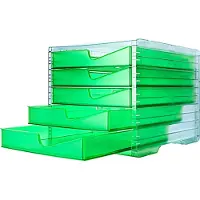 Styro Ladebox styroswing NEONline, 5 laden, uittrekstop & verzonken greep, stapelbaar, B 270 x D 340 x H 255 mm, polystyreen, transparant neongroen