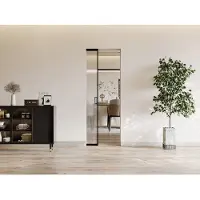 Vente-unique Schuifdeur met klamplaagsysteem - Aluminium en gehard matglas - H205 x L63 cm - LINCI II