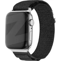 Bandz Nylon loop bandje 'Alpine' - geschikt voor Apple Watch Series 1/2/3/4/5/6/7/8/9/10/11/SE/SE2/SE3 - outdoor bandje geschikt voor iWatch - kleine maat: 38 / 40 / 41 / 42mm - zwart