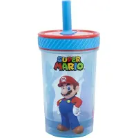 Stor Super Mario anti-tip plastic beker met siliconen rietje