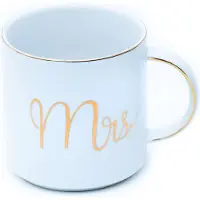Intirilife koffiemok in wit met gouden rand en inscriptie Mrs - 300 ml inhoud - theekop cadeau mok met handvat bruiloft