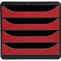 Exacompta Big Box Plus Iderama karmijnrood, 4 open laden A4/A4+/24x32 cm, geruisloos met stop, stapelbaar