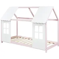 En.casa Kinderbed Tostedt huisbed grenen roze en wit 90x200 cm []