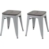 MCW Set van 2 krukken -A73 incl. houten zitting, metalen kruk, stapelbaar ~ grijs