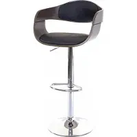 MCW Barkruk -A47, barkruk, hout gebogen hout retro design ~ grijs, kunstleer zwart