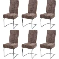 MCW Set van 6 eetkamerstoelen -G56, keukenstoel met sledestoel rugleuning, metalen stoel met rugleuning, stof/textiel chenille ~ bruin