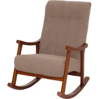 Mendler Schommelstoel -K10, relaxfauteuil, hout MVG stof/textiel bouclé (450 g/m²) ~ taupe, frame in walnootlook