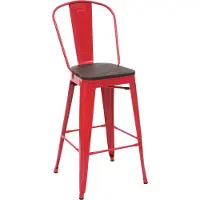MCW Barkruk -A73 incl. houten zitting, barkruk met rugleuning, metalen industrieel ontwerp ~ rood