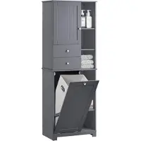 SoBuy Badkamer Kast met Wasmand - Zwart - 60x37x170 cm